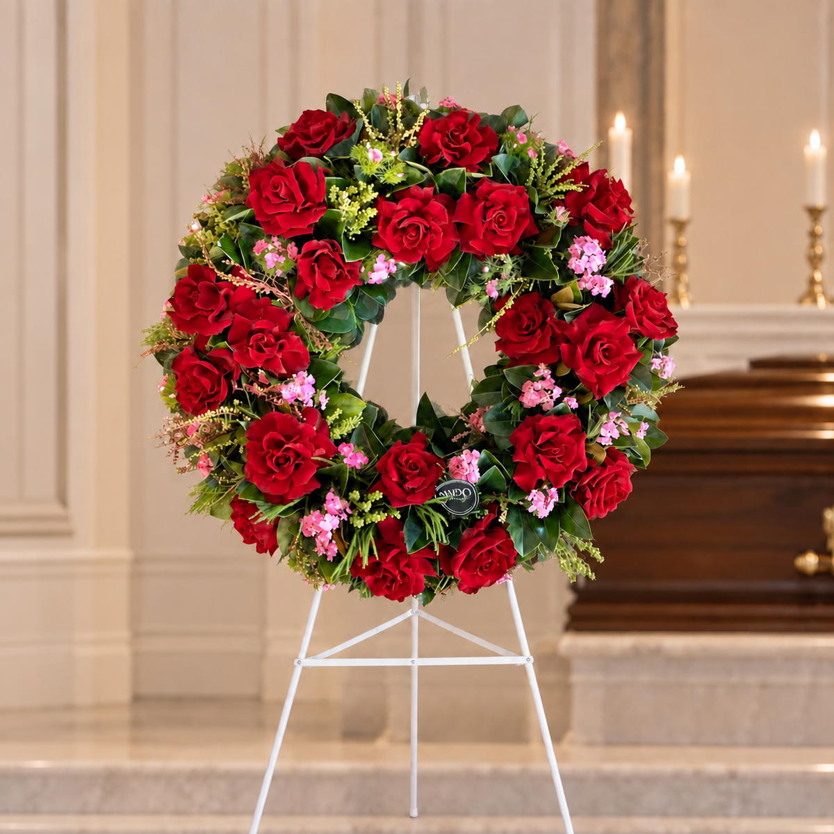 Red rose funeral wreath, by Abdo Florist Sydney