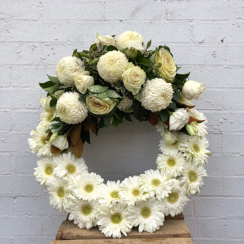 White Gerbera Based Wreath