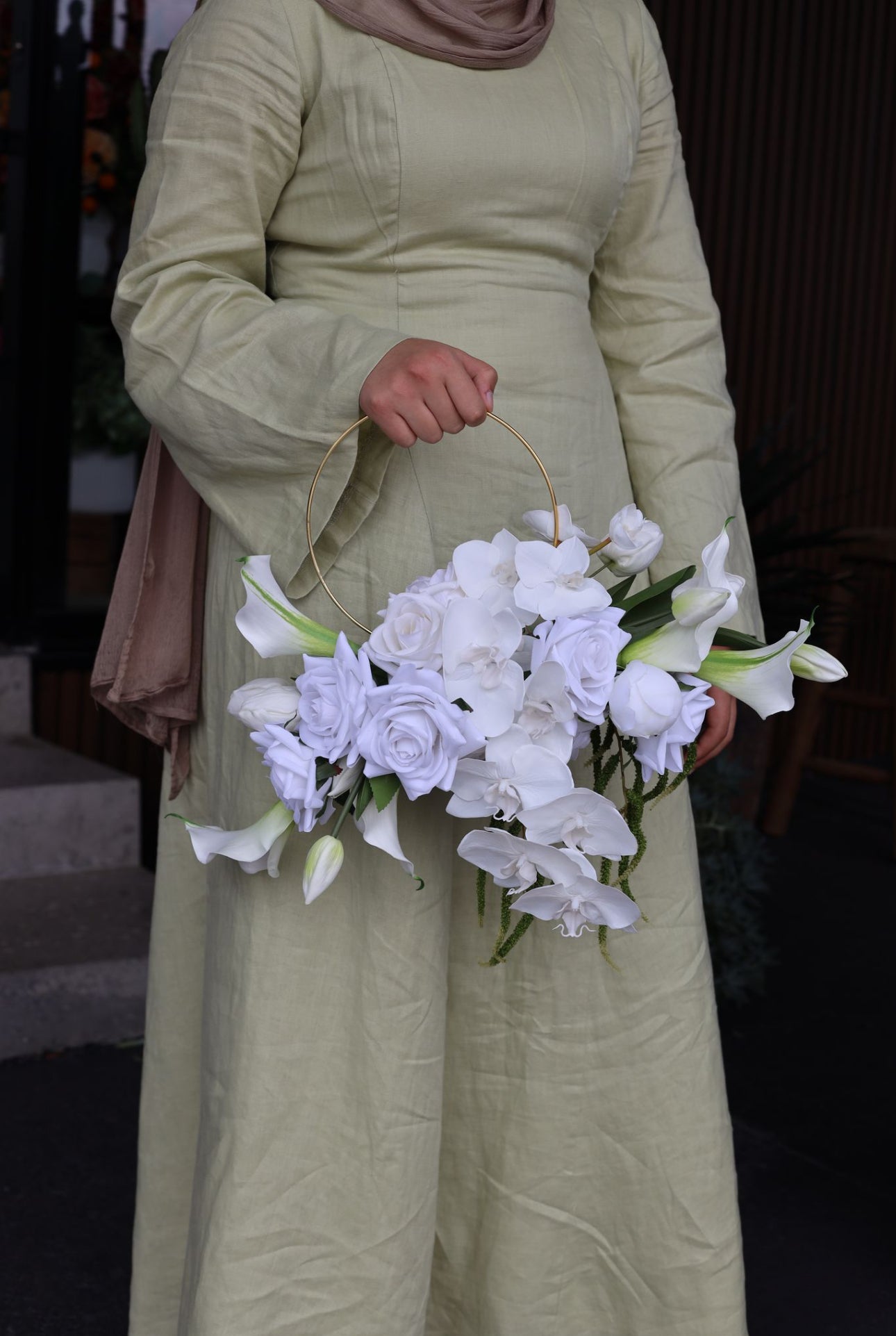 Graceful White Harmony Hoop Bouquet ( artificial)