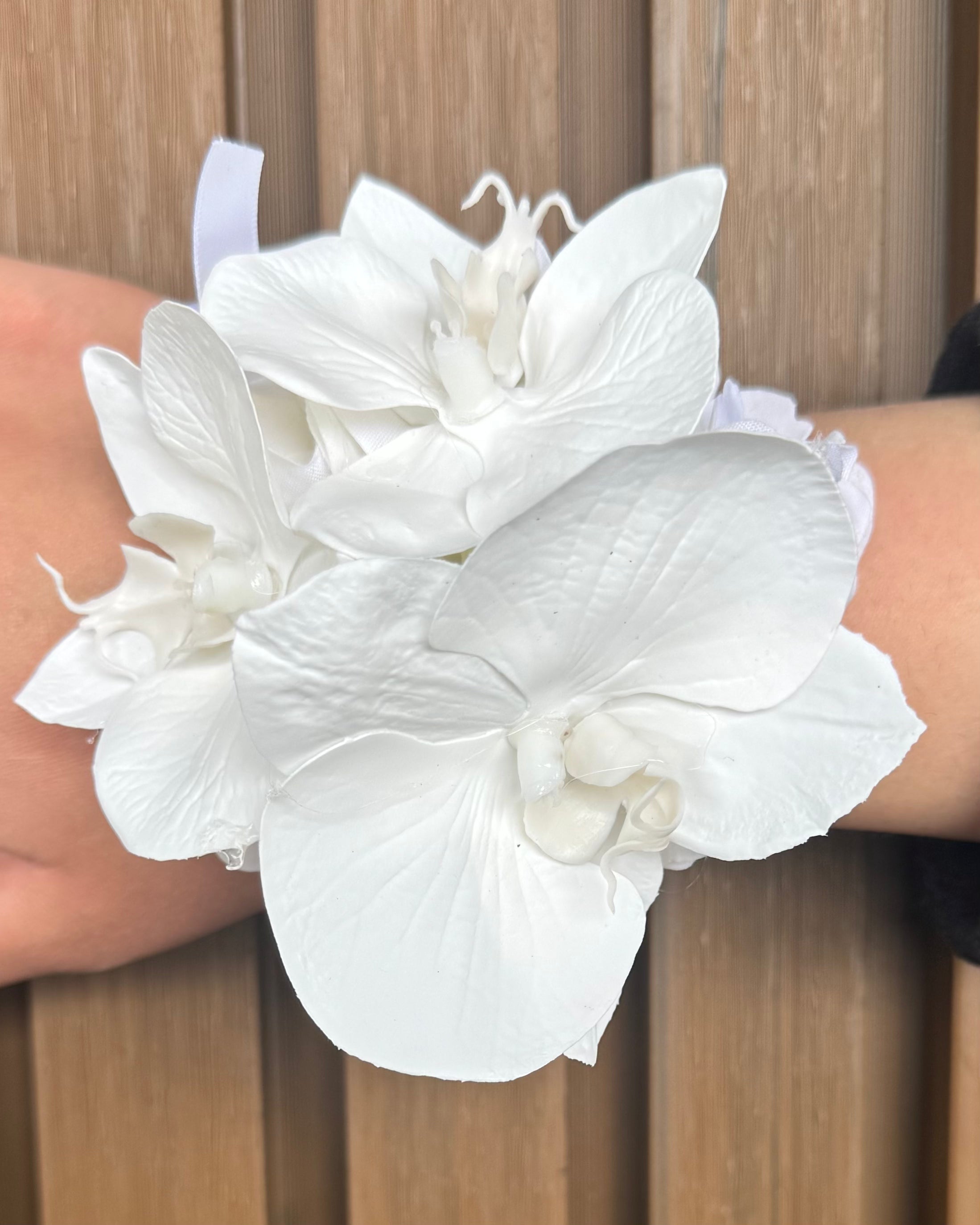 Elegant White Orchid Wrist Corsage (artificial )￼