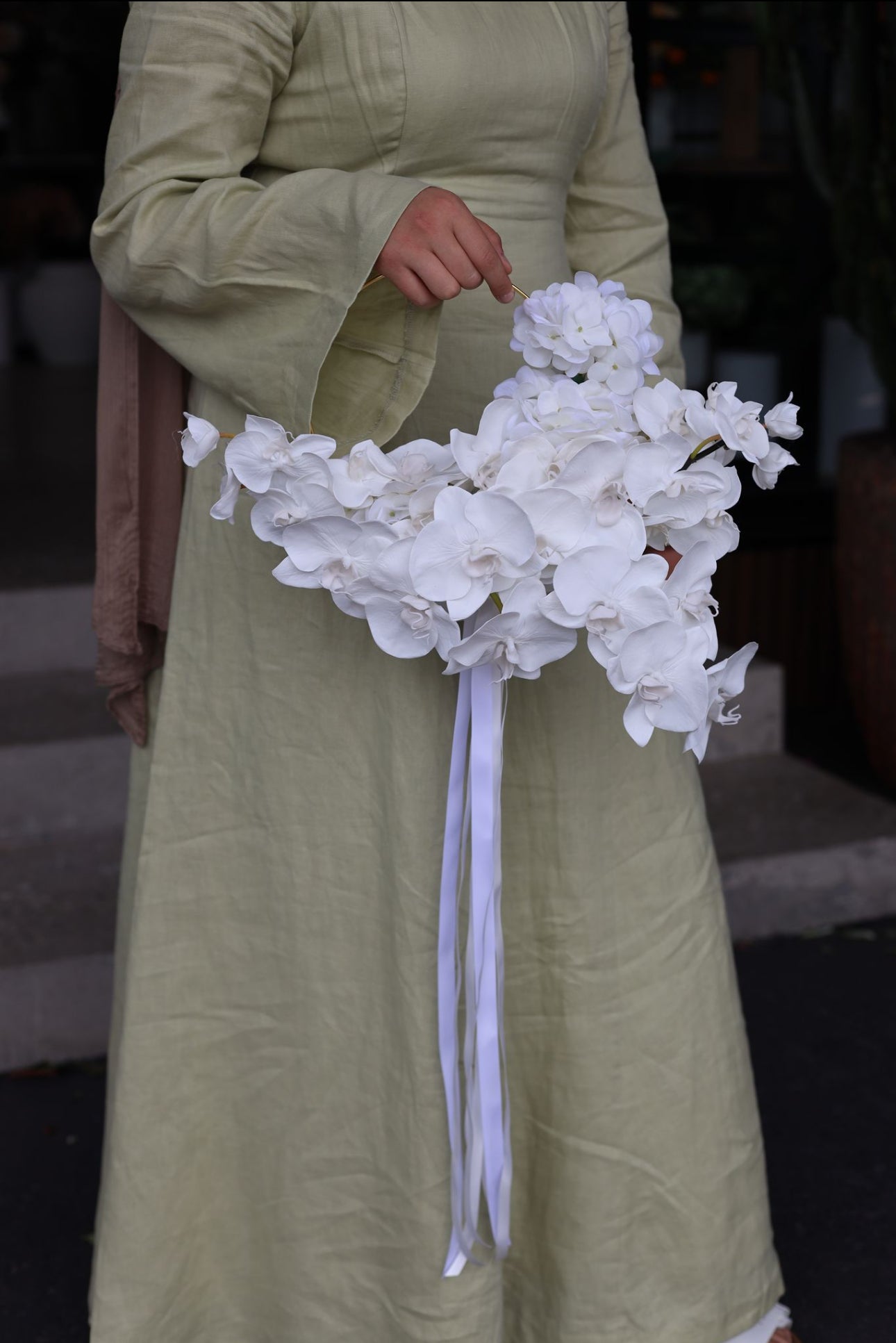 White Orchid Cascade Bouquet ( artificial)