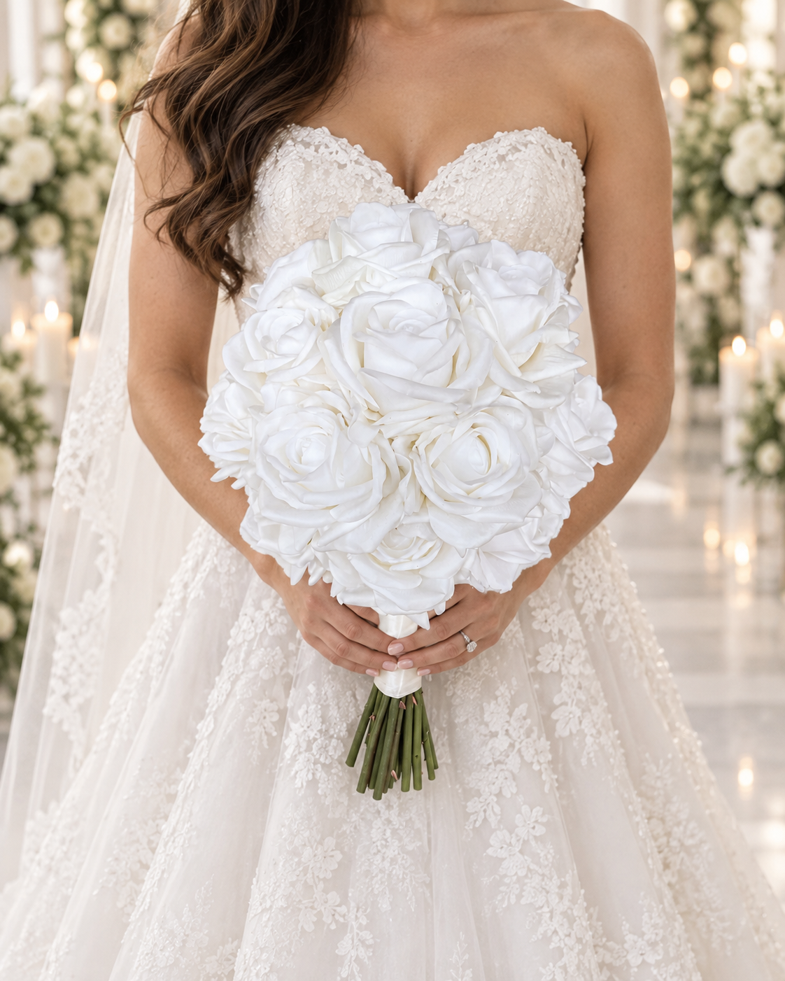 White rose bridal bouquet, artificial, by Abdo Florist Sydney