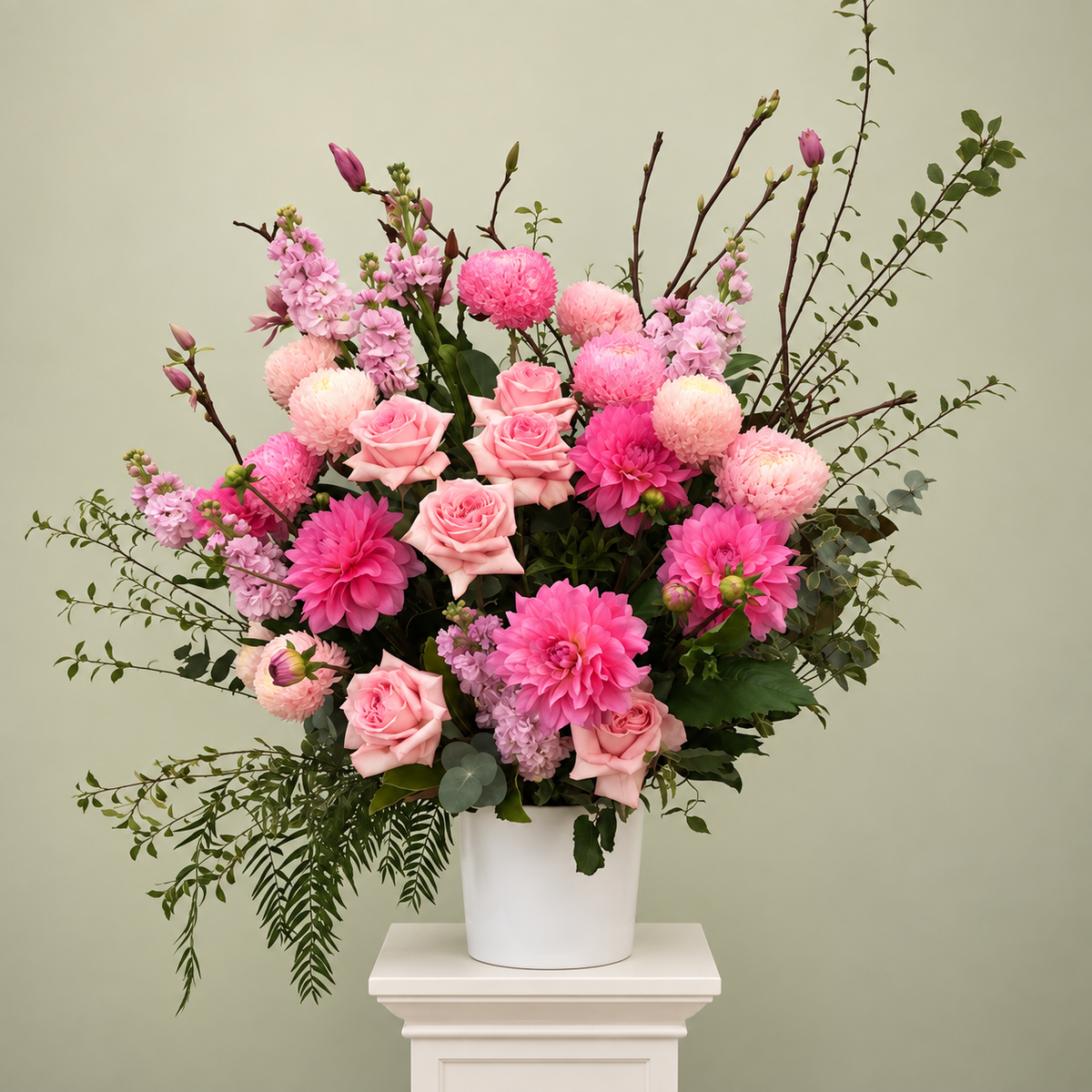 All-pink statement flower arrangement in a vase, by Abdo Florist Sydney