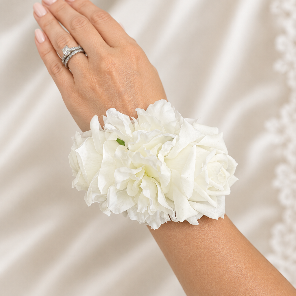 Elegant White Orchid Wrist Corsage (Artificial)