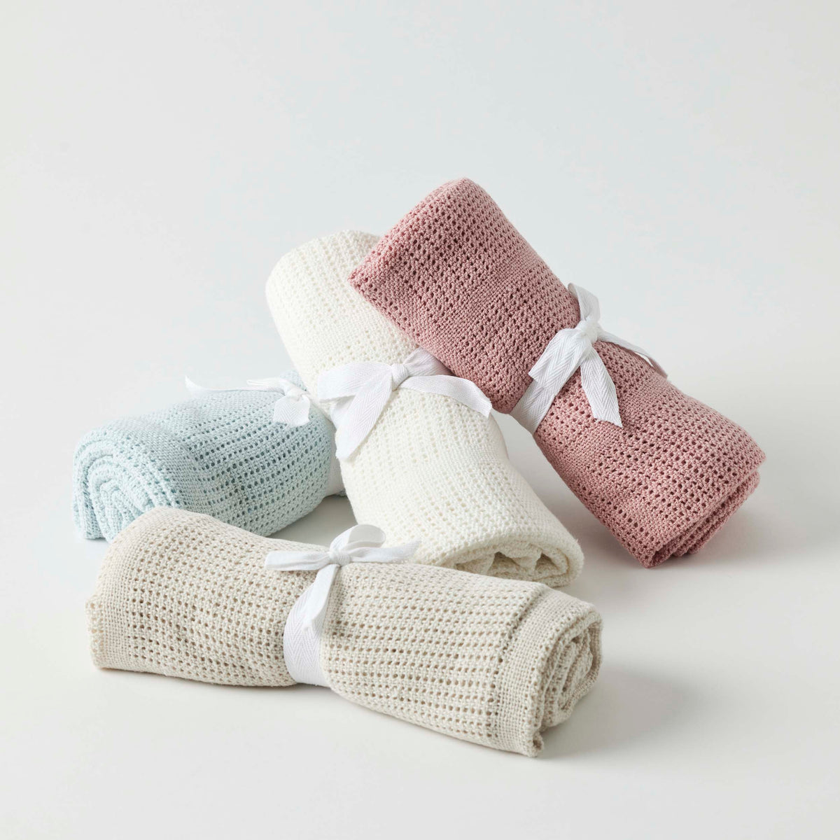 Jiggle & Giggle Cotton Cellular Baby Blankets in Rose, Blue, Natural and Snow